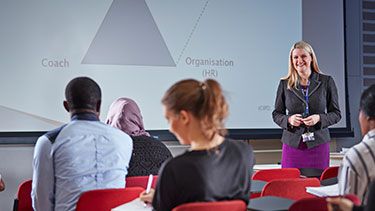 Lecturer teaching class of business students