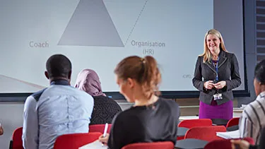 Lecturer teaching class of business students