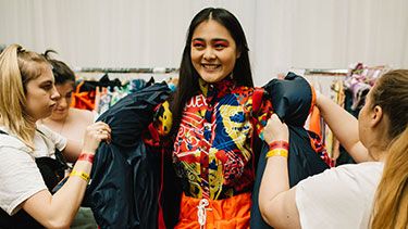 Fashion student in colourful outfit