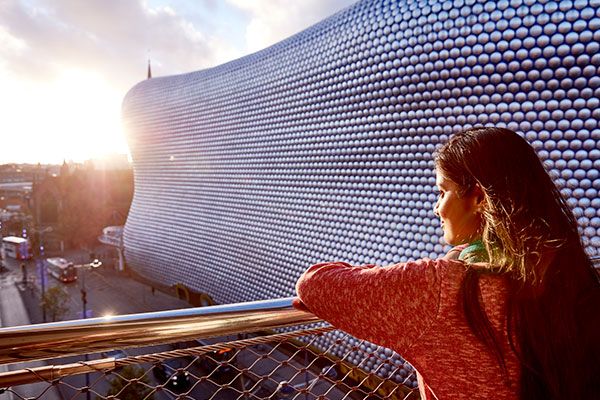 Student looking at view of Birmingham Bullring