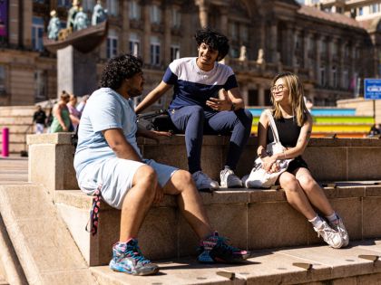 Students chatting in Birmingham city centre