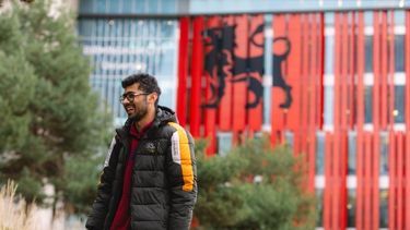 Student outside the Curzon Building, where BCUIC is based